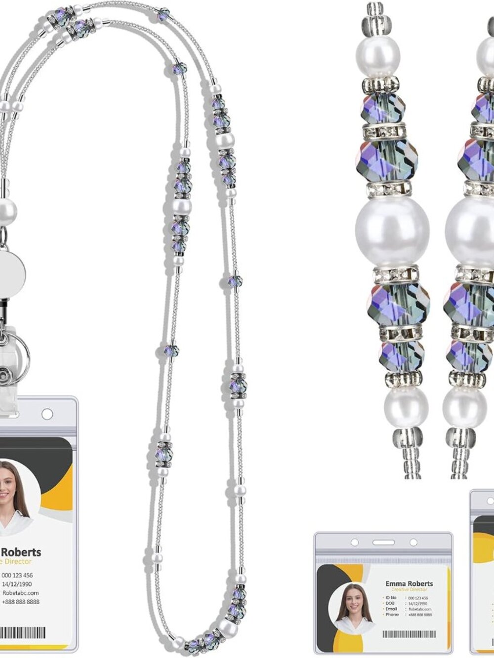 Beaded Teacher Lanyard with Badge Reel,Retractable Badge Lanyard for Women